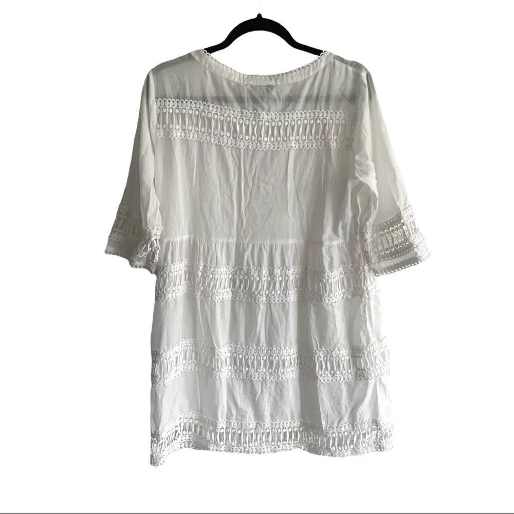 MINT VELVET White Cotton Short Sleeve Embroidered Tunic Mini Dress Coverup L